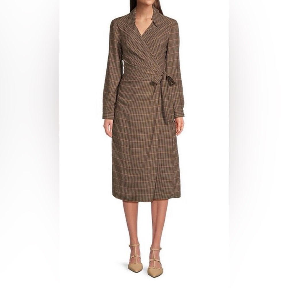 Alex Marie Checkered Brown Wrap Dress Size Medium NWT